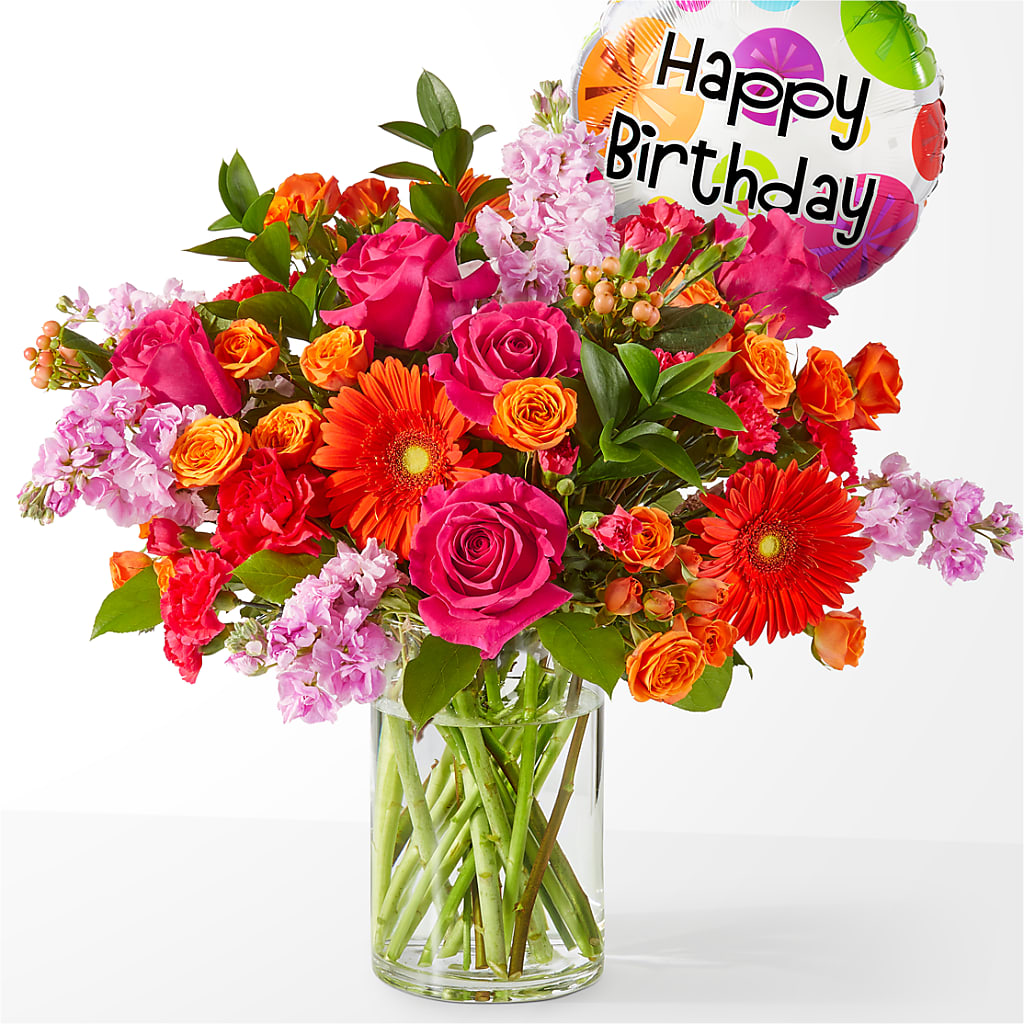 Fiesta Bouquet with Birthday Balloon – GLAMMY'S FLOWER GARDEN, Fayette AL
