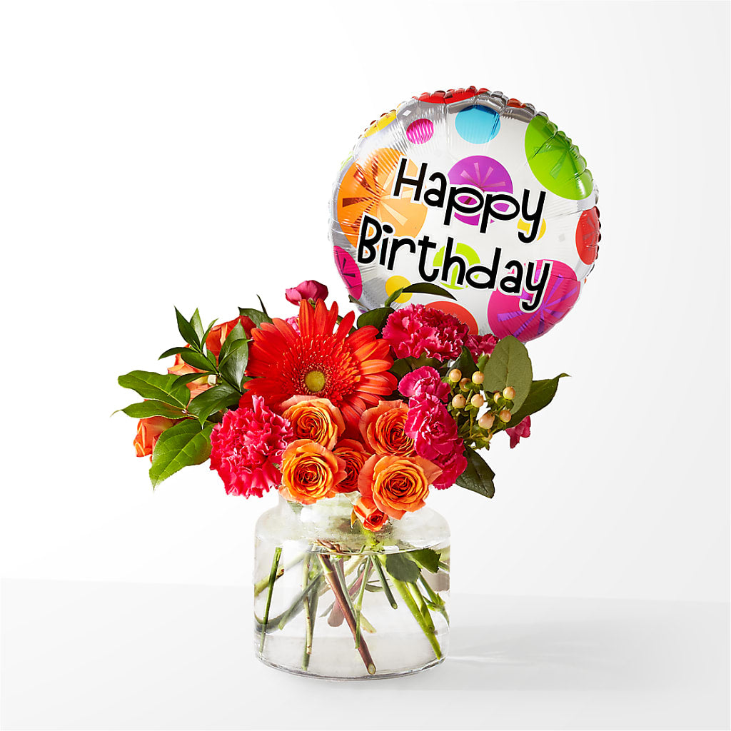 Fiesta Bouquet with Birthday Balloon – GLAMMY'S FLOWER GARDEN, Fayette AL