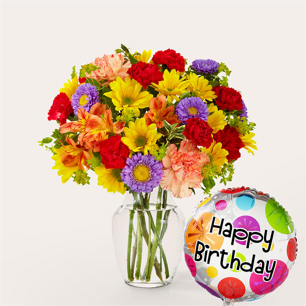 Kaleidoscope Bouquet with Birthday Balloon – GLAMMY'S FLOWER GARDEN, Fayette AL