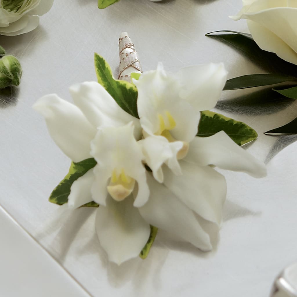 White Mini Cymbidium Boutonniere – GLAMMY'S FLOWER GARDEN, Fayette AL