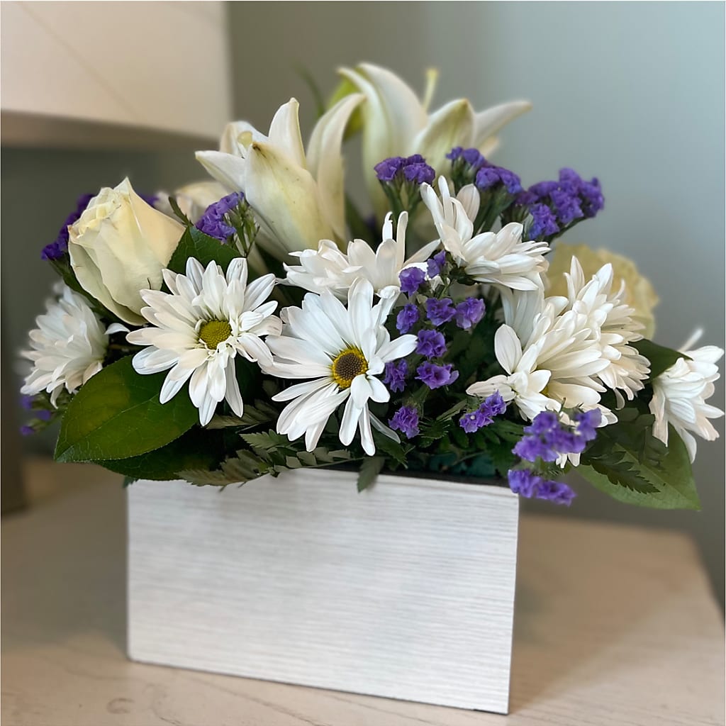 Beyond Blue Box Bouquet – GLAMMY'S FLOWER GARDEN, Fayette AL